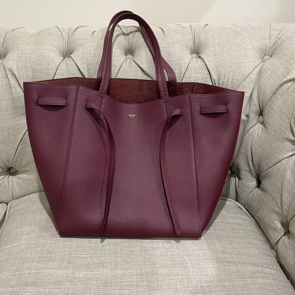 Celine small Cabas Phantom tote soft grained calfskin in burgundy acai - Picture 2 of 14